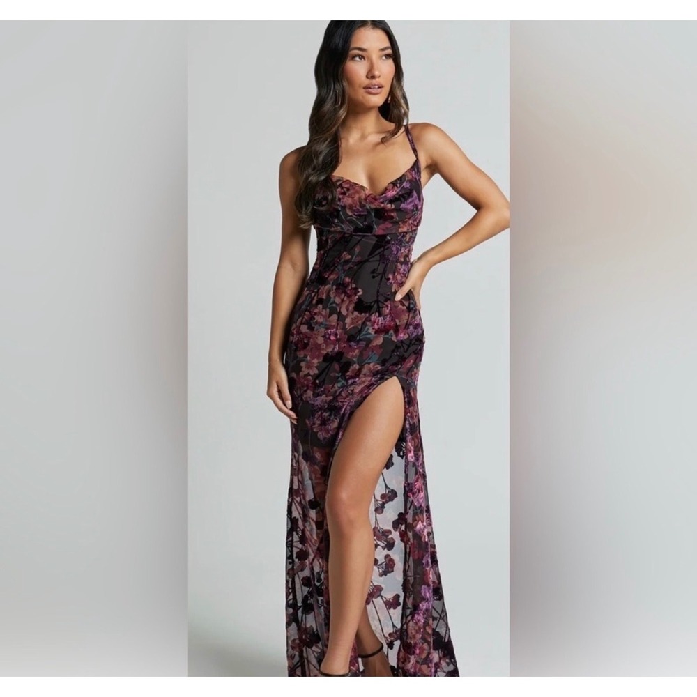Showpo Aletta Floral Burnout Velvet Maxi Dress